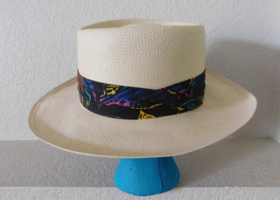 Colorful wide band panama hat/ivory 3 folds wide … - image 2