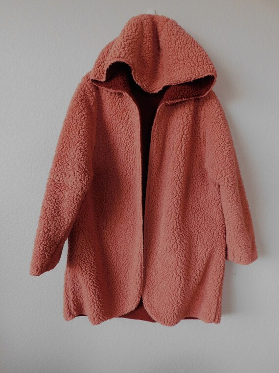 Women's size L reversible hooded coat/salmon burgu