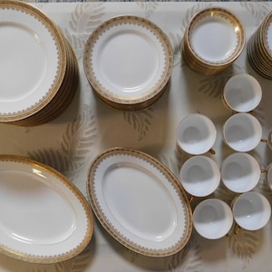58 pc Limoges china French depose  10 dinner set/ Limoges gilded  china dinner set /1920&#39;s/Martin Freres/rare elegant unique Limoges china
