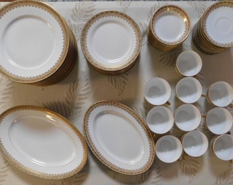 58 pc Limoges china French depose  10 dinner set/ Limoges gilded  china dinner set /1920's/Martin Freres/rare elegant unique Limoges china