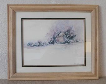 Barbara Krupp watercolor painting/framed basket & flowers watercolor