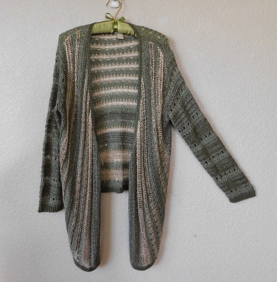 Chico's size 2 tunic sweater/green gold drape fron