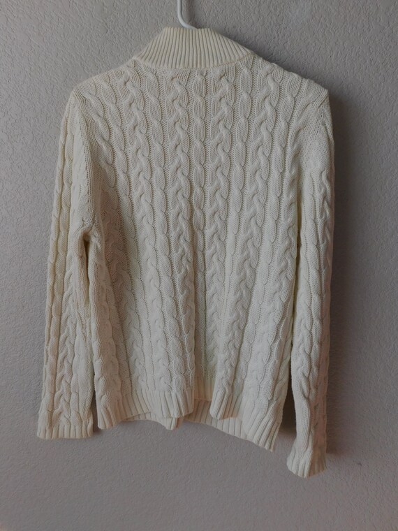 Woman's size PM ivory cable knit cotton sweater/f… - image 3