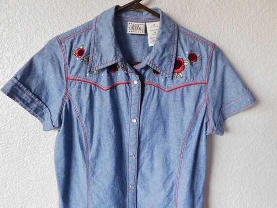 Ash Creek denim  size M cowgirl blouse/pearl snap… - image 2