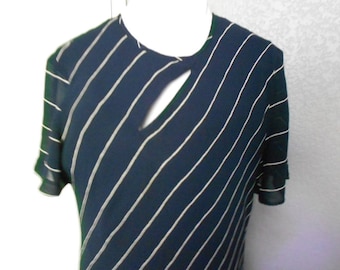 Liz Claiborne size 12  blue maxi A line keyhole dress/Blue white lined Long maxi dress/Beautiful elegant side wave stripe long dress