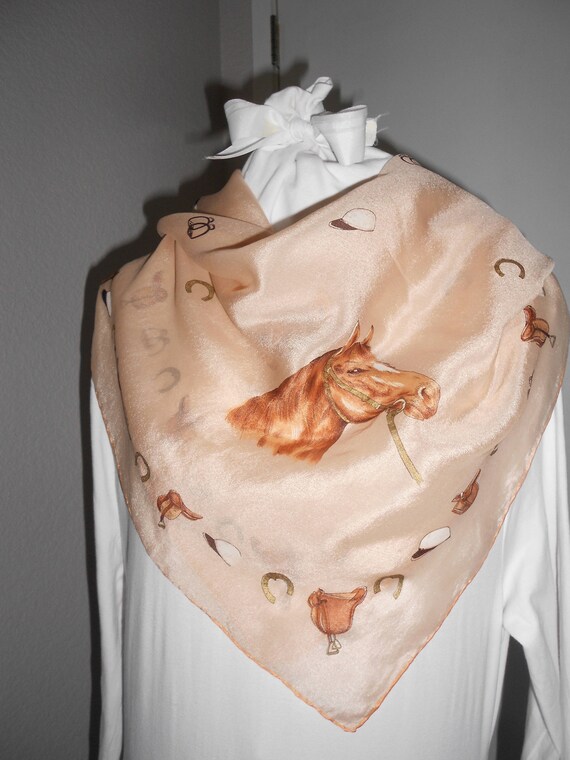 Vintage silk gilded equestrian scarf/Equestrian sc