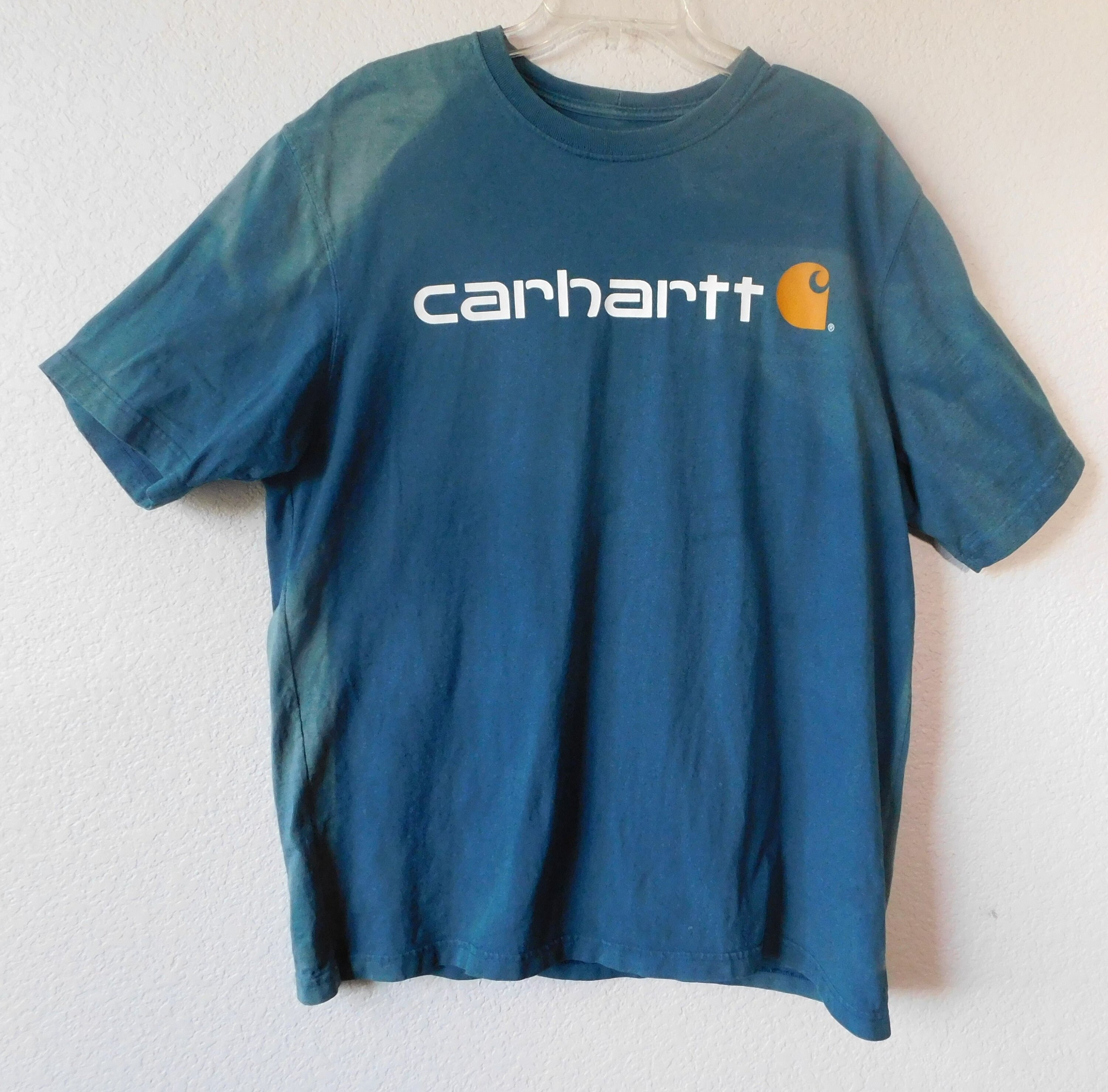 Carhartt Size L Distressed Blue Green Short T Shirt/original Fit