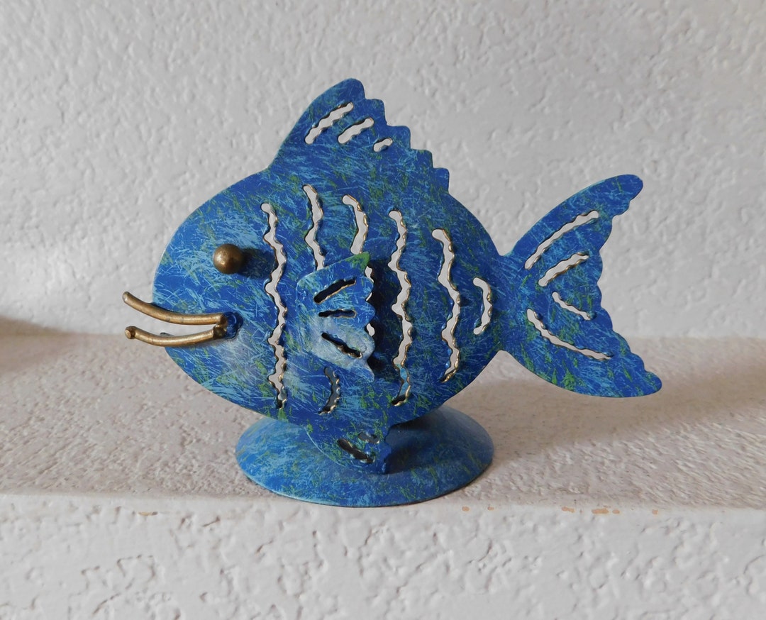 Curated visual reference: Gallery Detail: Decorative Desktop Metal Blue Fish Candle Holder Blue Gold Fish
