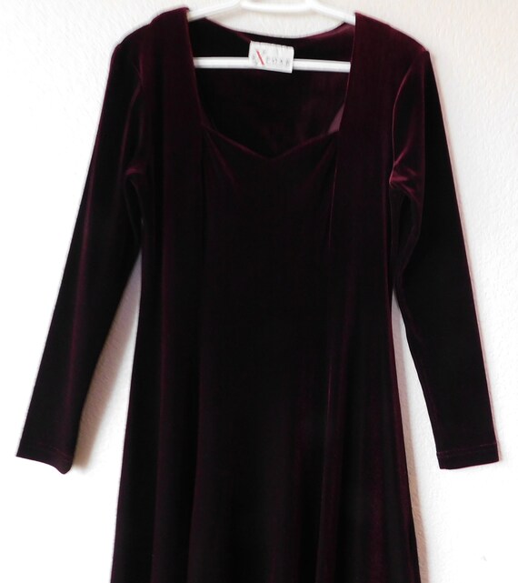 Expose France USA Italy women/'s burgundy velvet dressstretchlong dresslong sleeveparty dressflare skirtmade in USAsize M