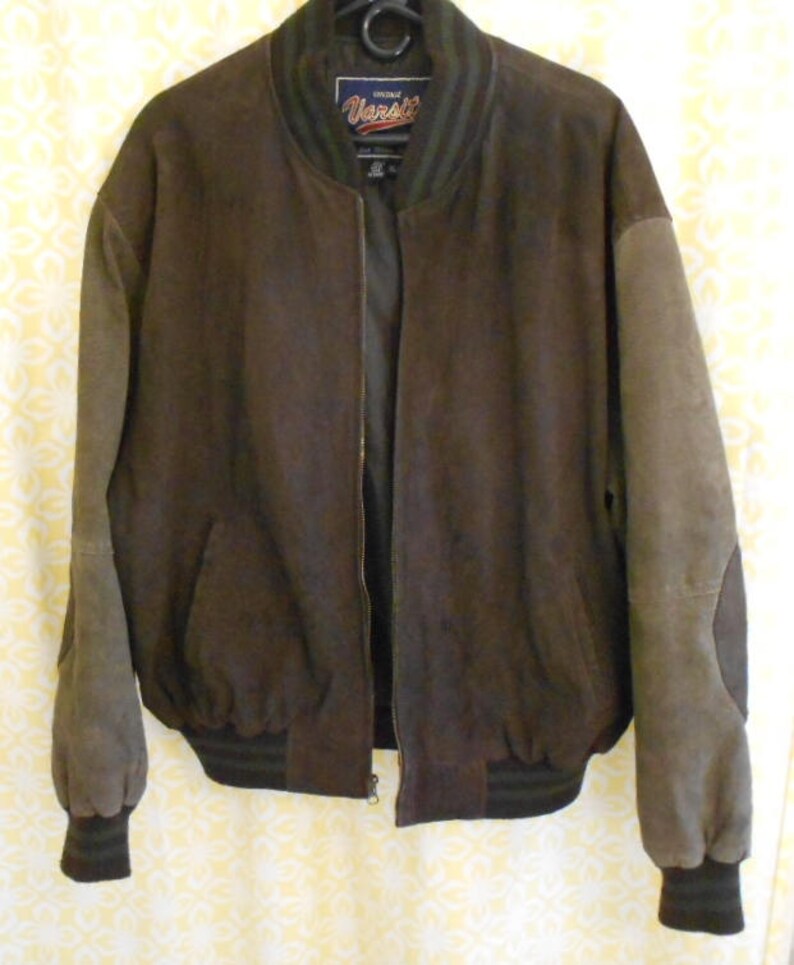 Vintage Varsity Man S Brown Taupe Suede Jacket Size Varsity Man S Brown Taupe Suede Jacket