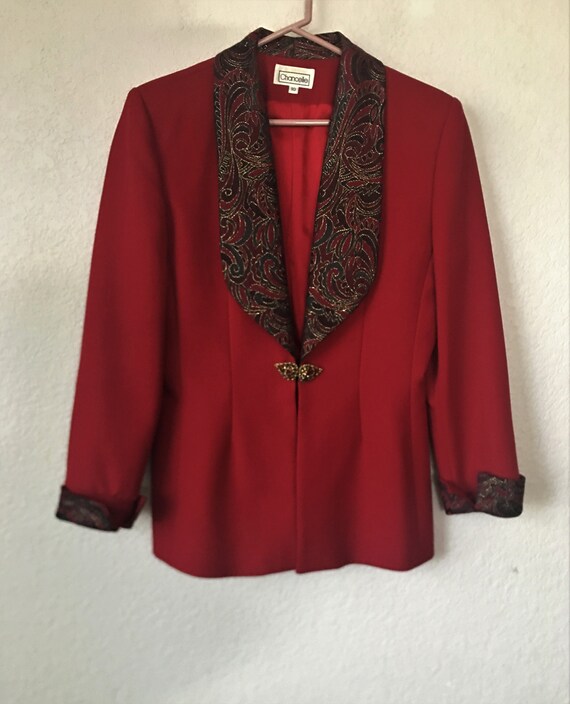 women's red tuxedo jacket/colorful wide collar tu… - image 1