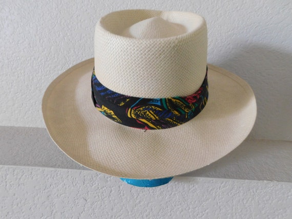 Colorful wide band panama hat/ivory 3 folds wide … - image 3