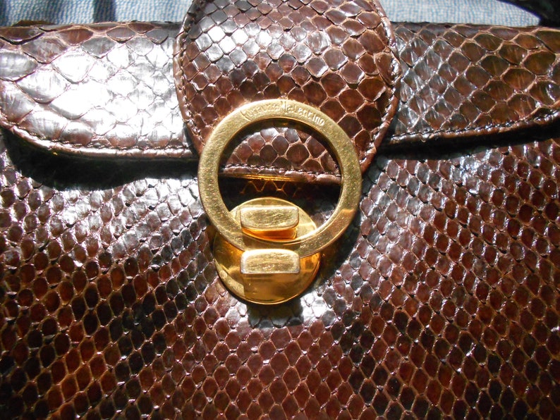 Rare Fortuna Valentino legendary python skin leather shoulder bag1950/'s Valentino real pytone skin gold tone hardware leather shoulder bag