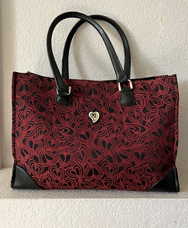 Diane von Furstenberg red heart travel bag/black red heart large travel tote bag/durable beautiful DvF large red heart travel bag image 1
