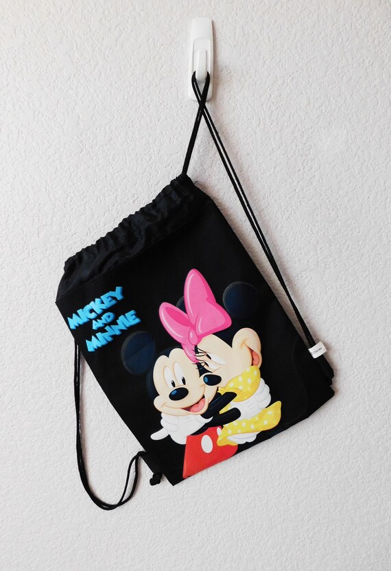 Disney mickey and minnie black drawstring backpack/cute light mickey and minnie drawstring black backpack