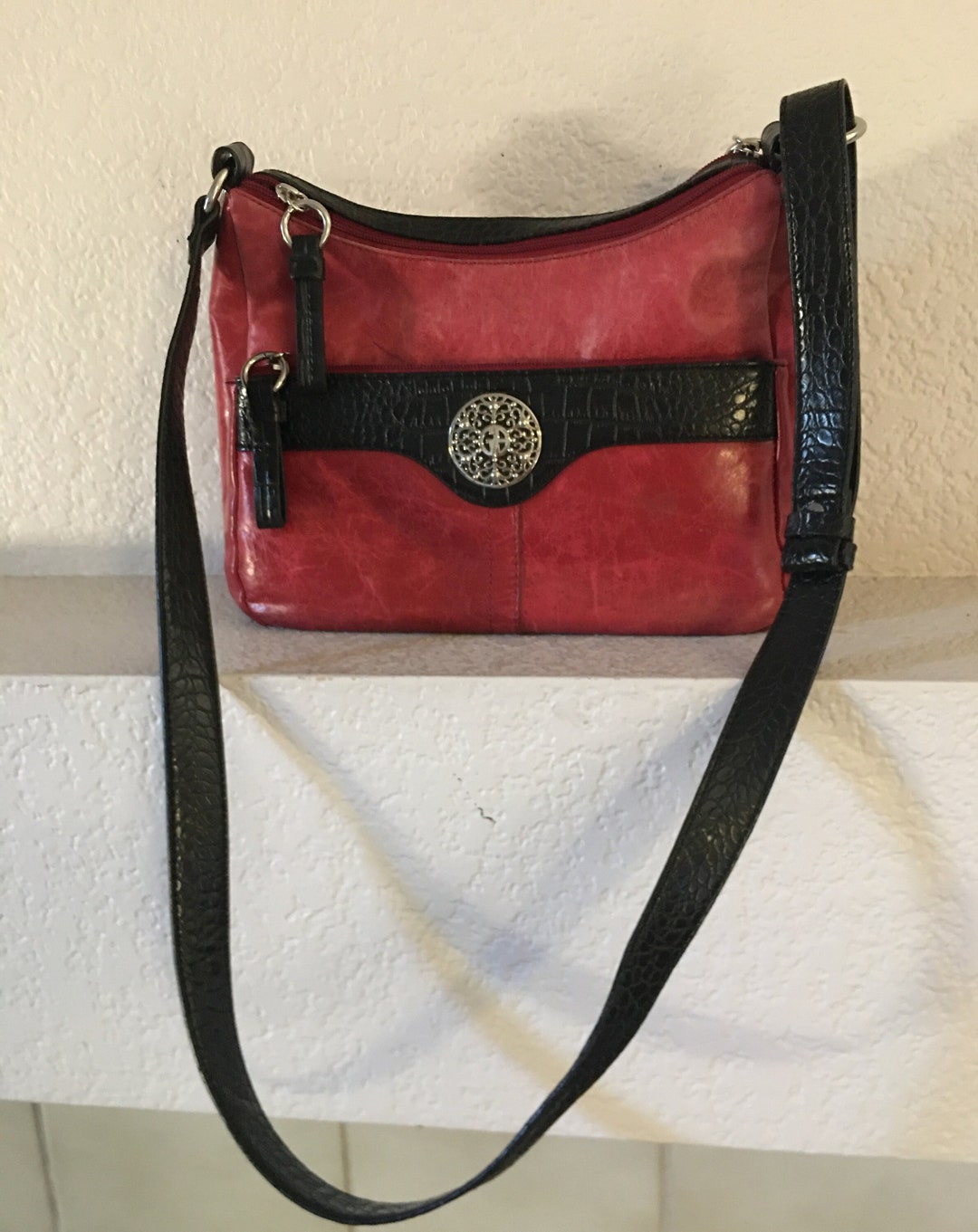 Vintage Giani Bernini Genuine Red Wine Leather Handbag Shoulder Crossbody