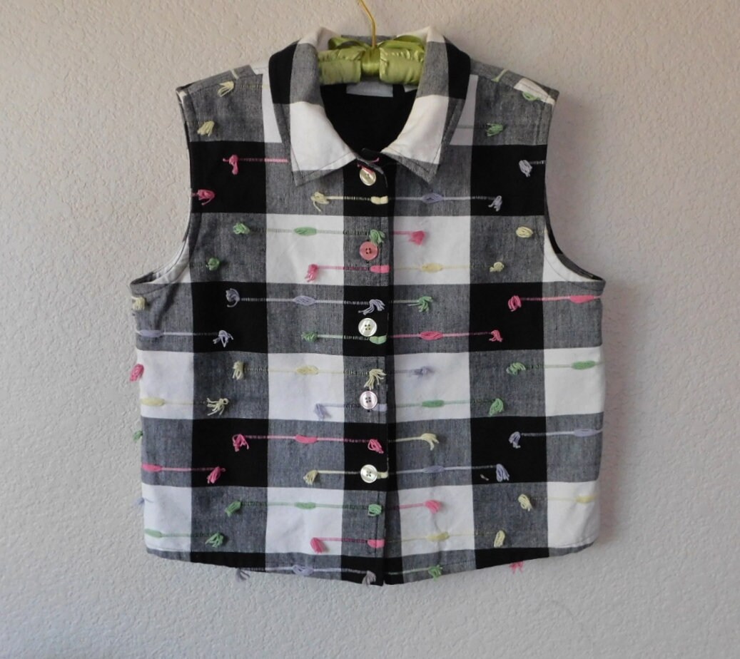 Blair women's vest/black gray white checker vest/Blair Etsy