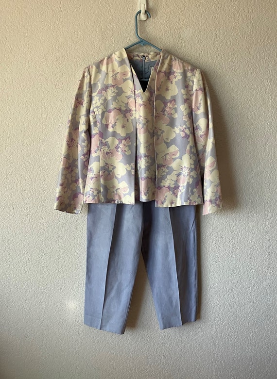 Papell size 12 lavender silk floral 3pcs pants sui