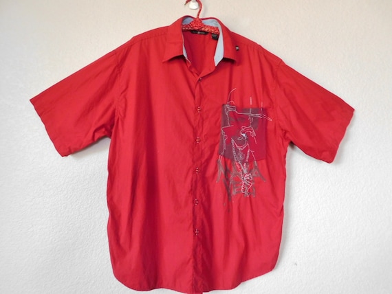 Makaveli branded size XL men's short sleeve red c… - image 1