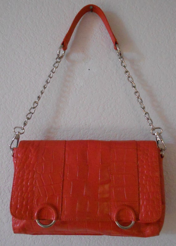 Michael Rome Designs Genuine Orange Leather Shoulder Bag
