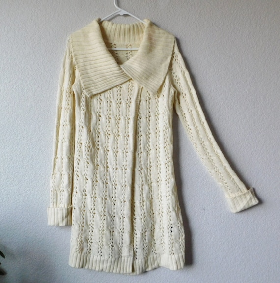 Vintage cream size S wool blend cable knit coat/wi