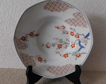 vintage Japanese cherry blossom soup bowl/Japanese handcrafted ortagon cherry blossom ceramic soup bowl