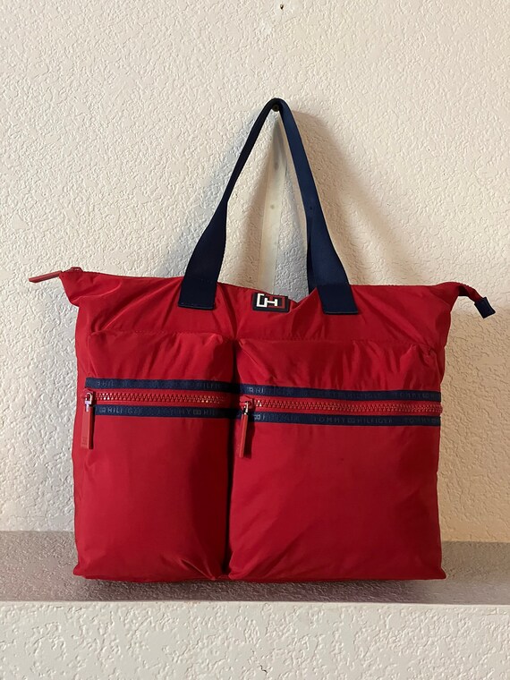 Tommy Hilfiger travel tote bag/red imitaton leathe