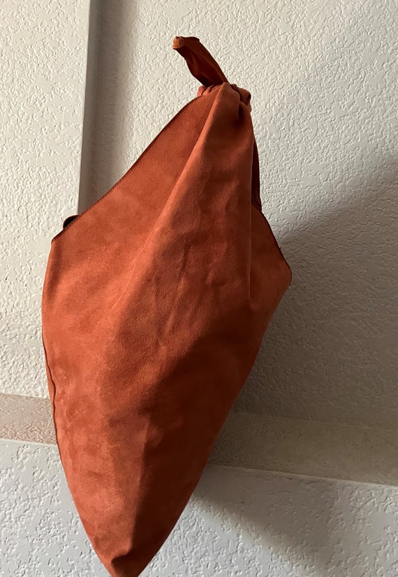 vintage faux suede orange shoulder bag/tie faux s… - image 4