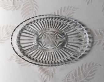 Crystal oval serving platter/crystal salad serving plate/thick starburst beautiful oval crystal serving plate