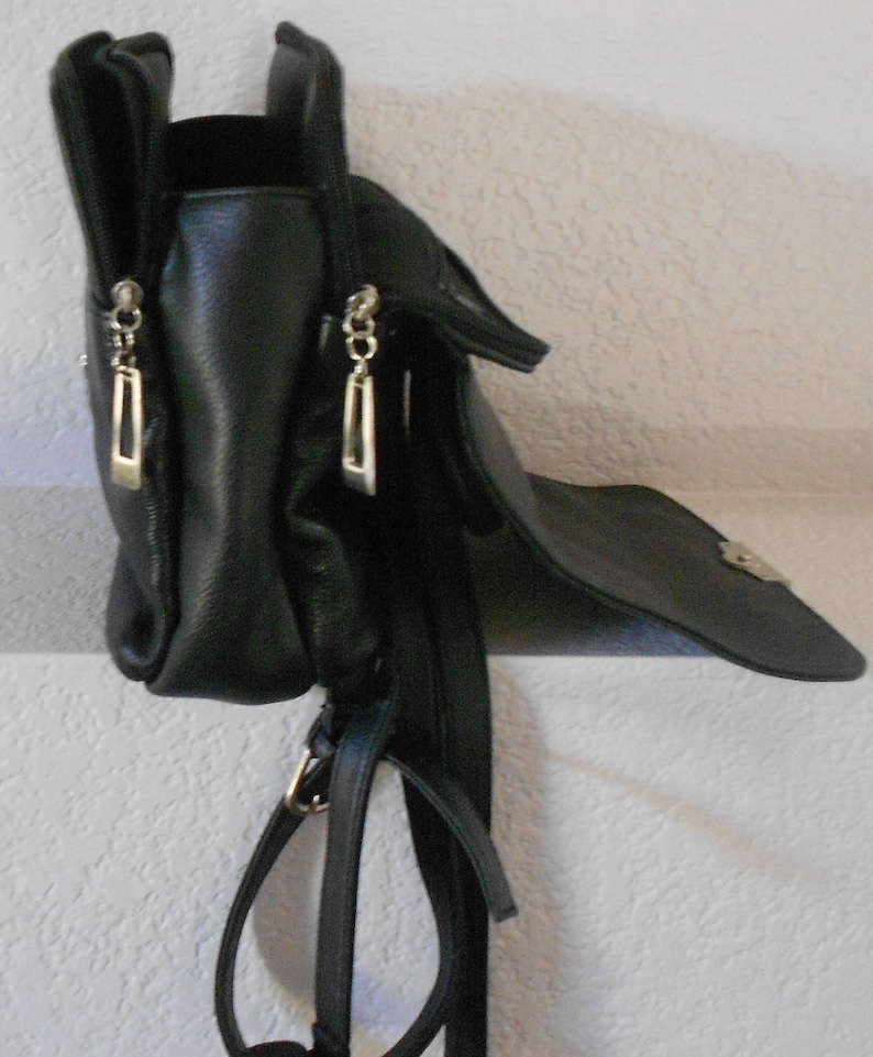 Piel De Vaca women/'s black pebble leather backpack with organizer