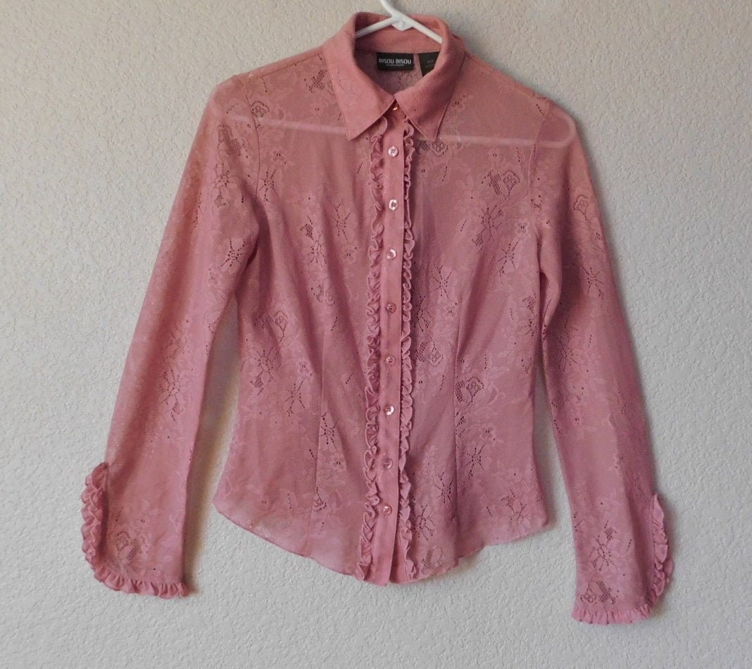 Bisou Bisou Size M Michele Bohbot Classic Lace Blouse/pink