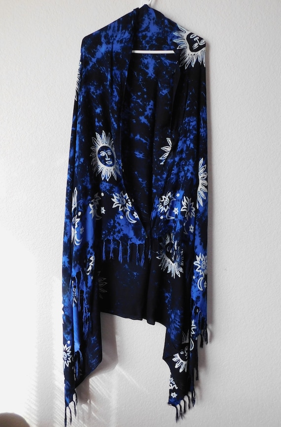 Blue black distrssed pattern wrap shawl/eye catchi