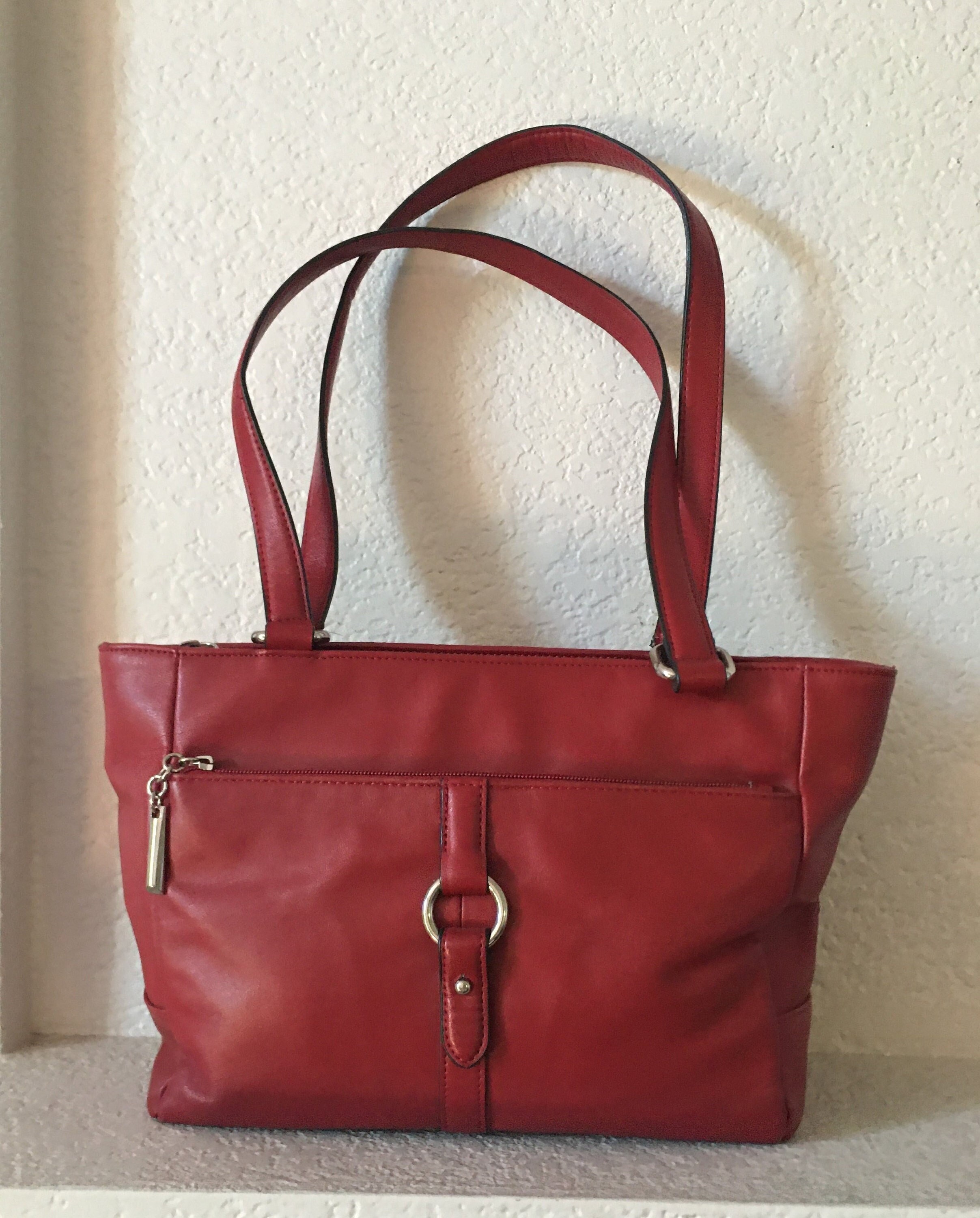 Giani Bernini Faux Ostrich Purse Tote Crossbody, Maroon, Pre-owned 