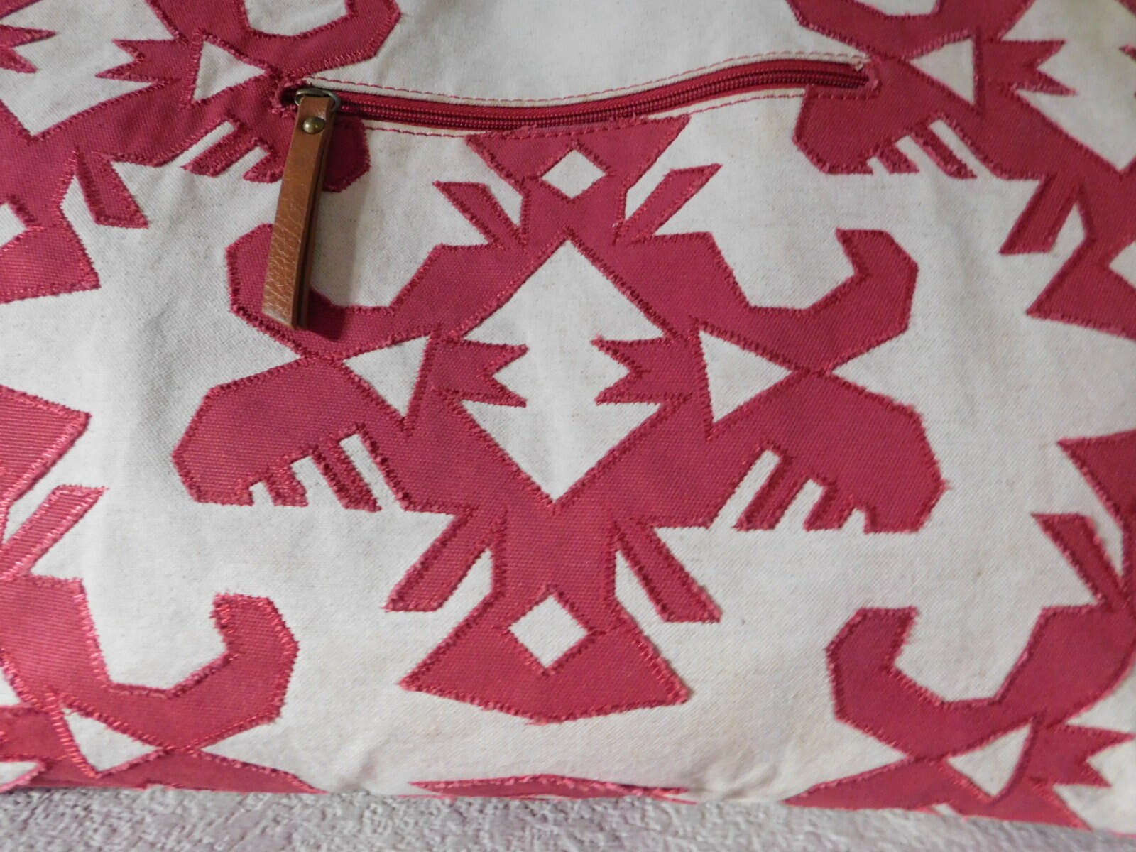 Vintage Lucky Brand Aztec Theme Canvas Tote Bag/beige Red 