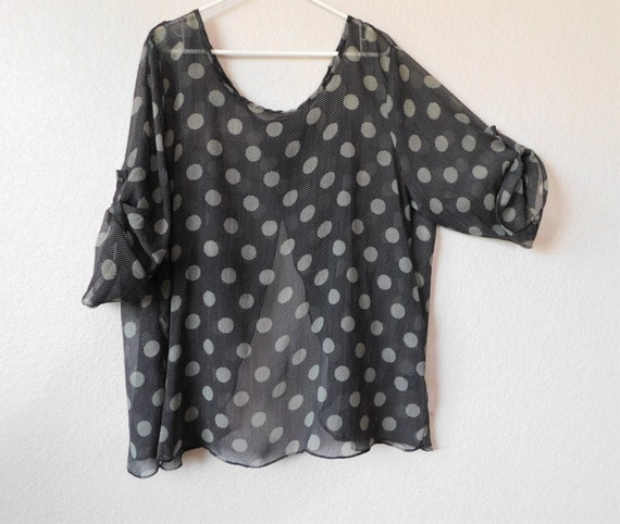 Torrid Size 3 Women's Sheer Pullover Top/black Polka Dots Light Green  Pullover Sheer Top/back Open Sheer Beautiful Polka Dots Top 