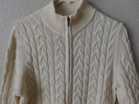 Woman's size PM ivory cable knit cotton sweater/f… - image 2