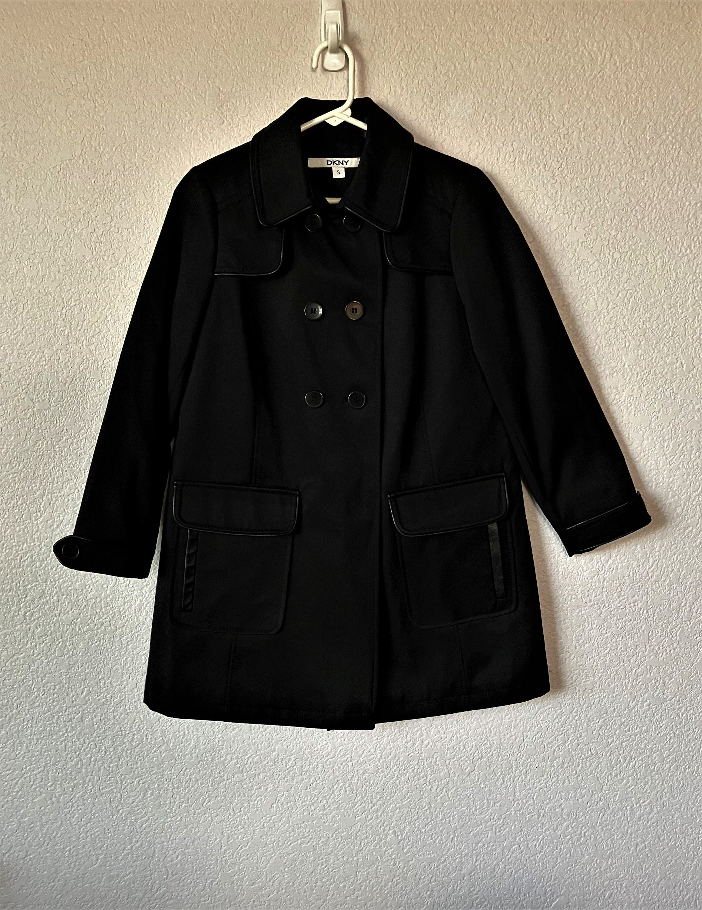 Dkny black trench hot sale coat