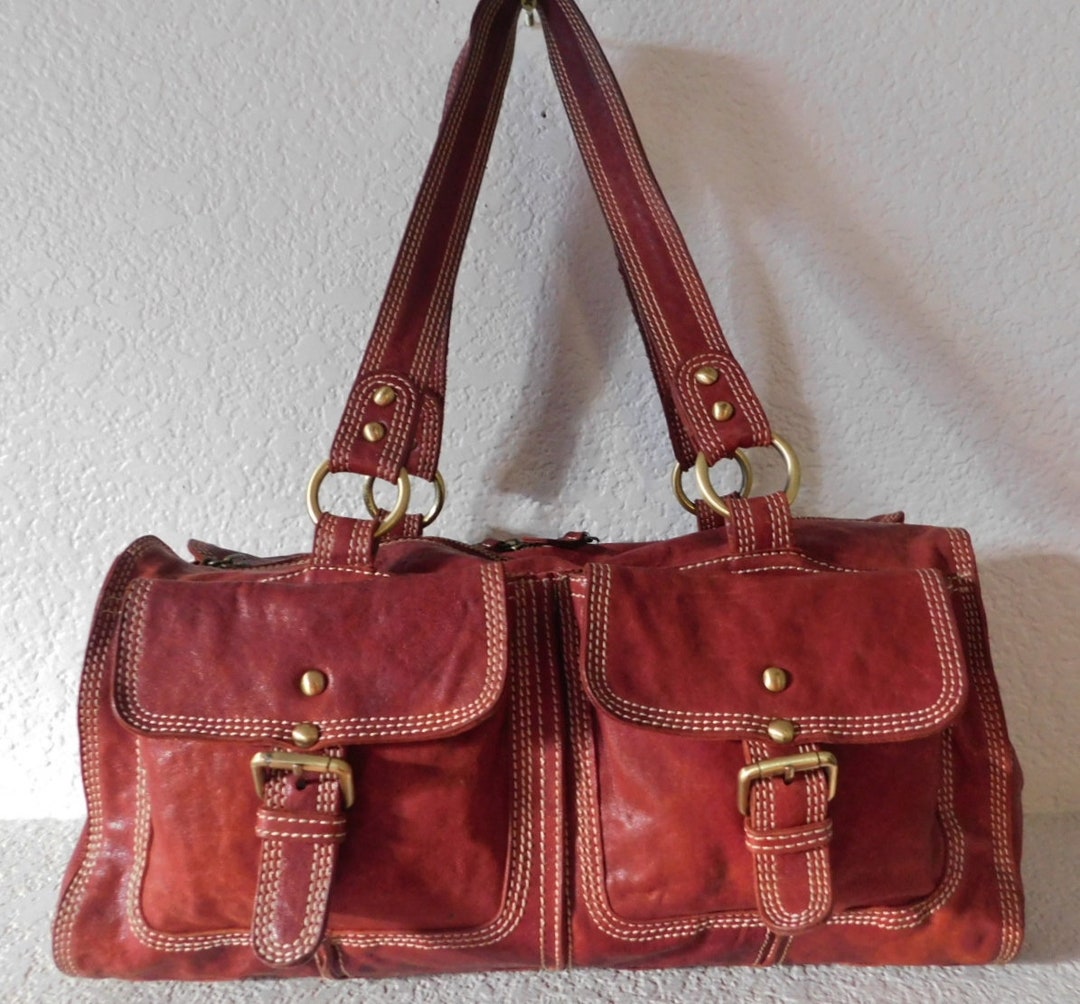 Chocolat Blu Distressed Red Leather Shoulder Bag/gold Tone - Etsy