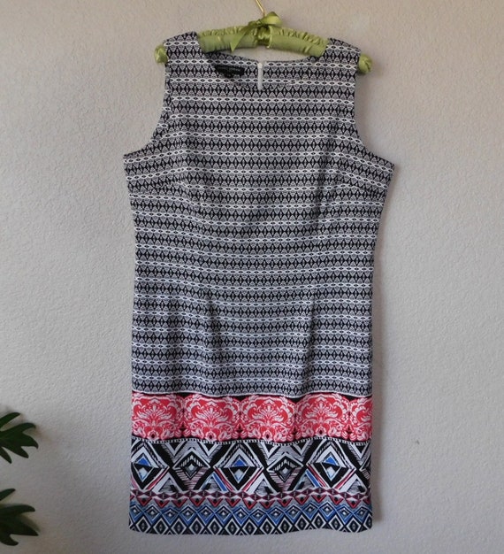 Mario Serrani Size 14 Sleeveless Dress geometric Blue White Red