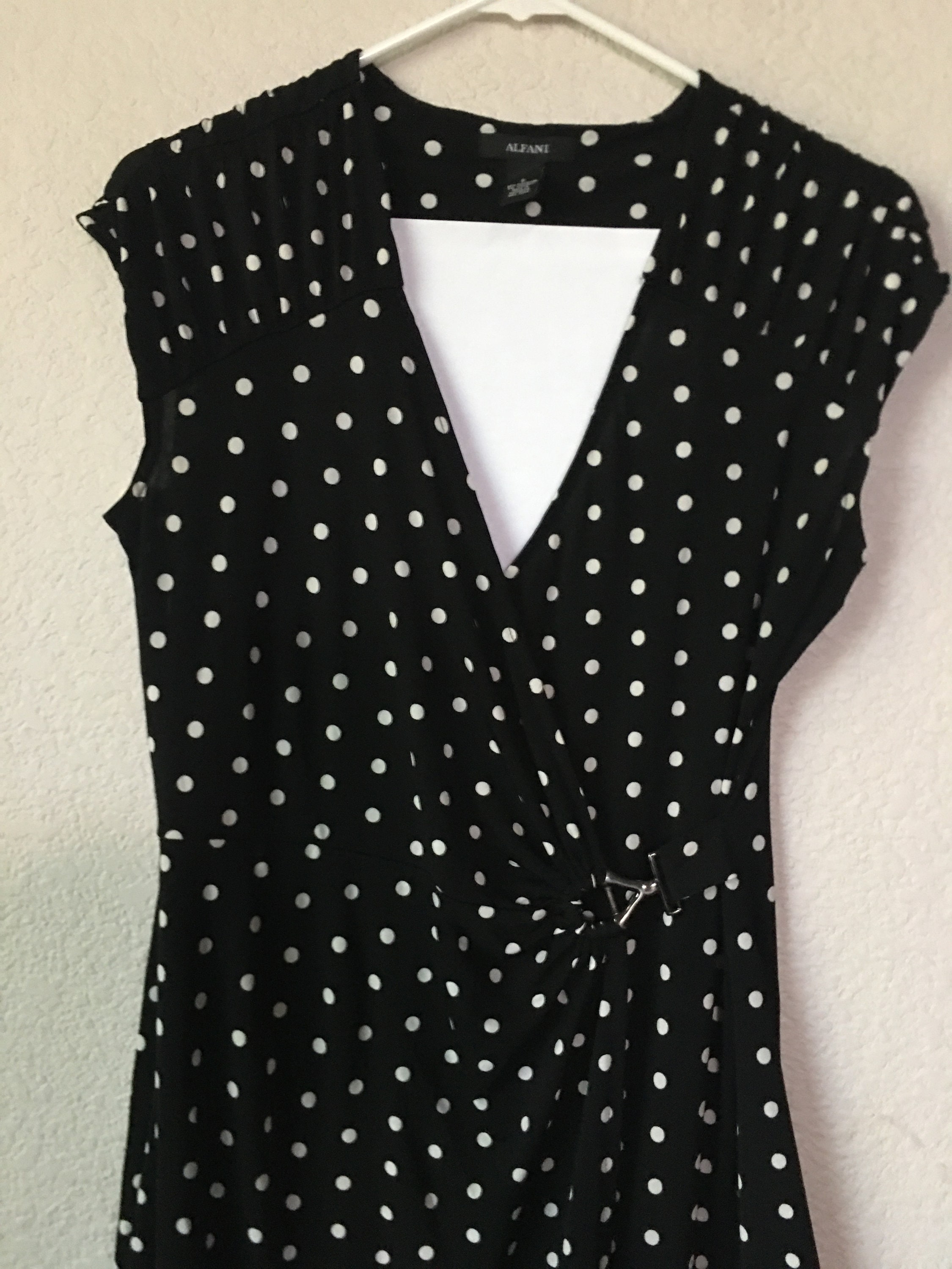 Alfani Size S Cap Sleeve White Polka Dots Black Dress/beautiful Front  Buckle Polka Dots Black Dress/pleated Shoulder Deep V Black Dress - Etsy  Israel