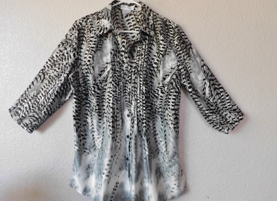 Creation L maternity blouse/feather pattern gray b