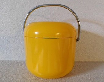 Portable wine cooler/ice cooler/mid century yellow with lid ice  cooler/ portable silver tone metal handle wine cooler/Rare