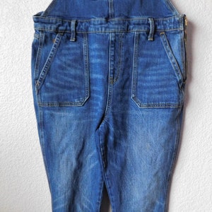 Old Navy size 14 blue denim overall/distressed carpenter pants/strap hook functional blue denim overall image 3