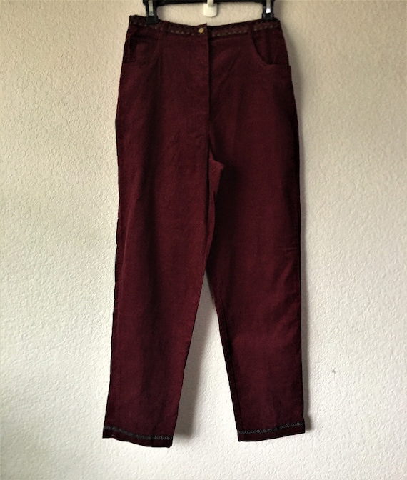 New Chico Size S Burgundy Corduroy Pants/crimson Capacity Comfort Pants/vintage  High Rise Comfort Crimson Corduroy Pants 