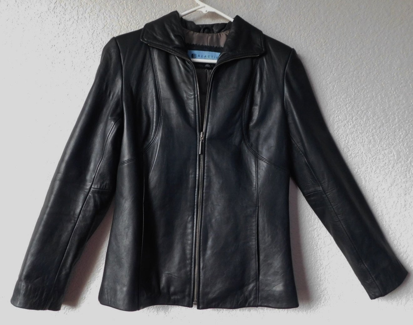 Reaction Kenneth Cole XS black leather jacket/unique design Reaction Kenneth Cole XS black leather jacket/unique design