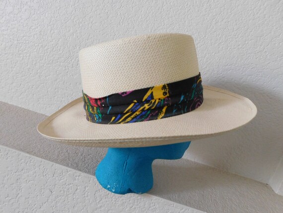 Colorful wide band panama hat/ivory 3 folds wide … - image 4