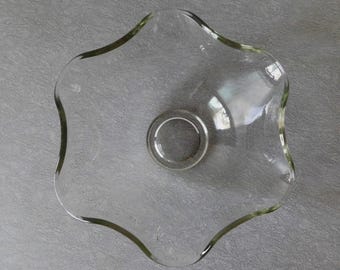 Heavy Scalloped Edge Footed Glass Serving Bowl, Vintage Clear Salad Dish