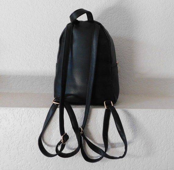 Qupid black leather backpack/cute compact black l… - image 3