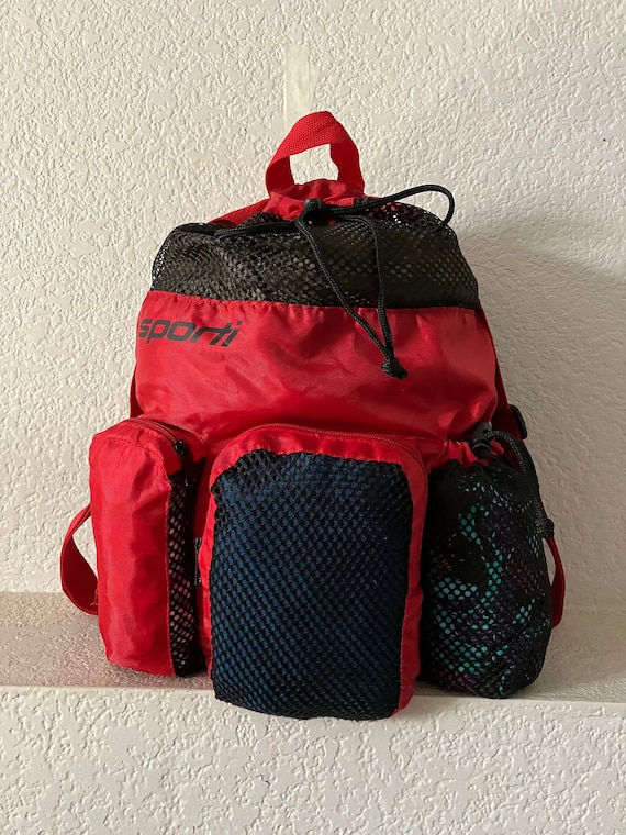 Red  black mesh  sporty backpack/red black mesh ba