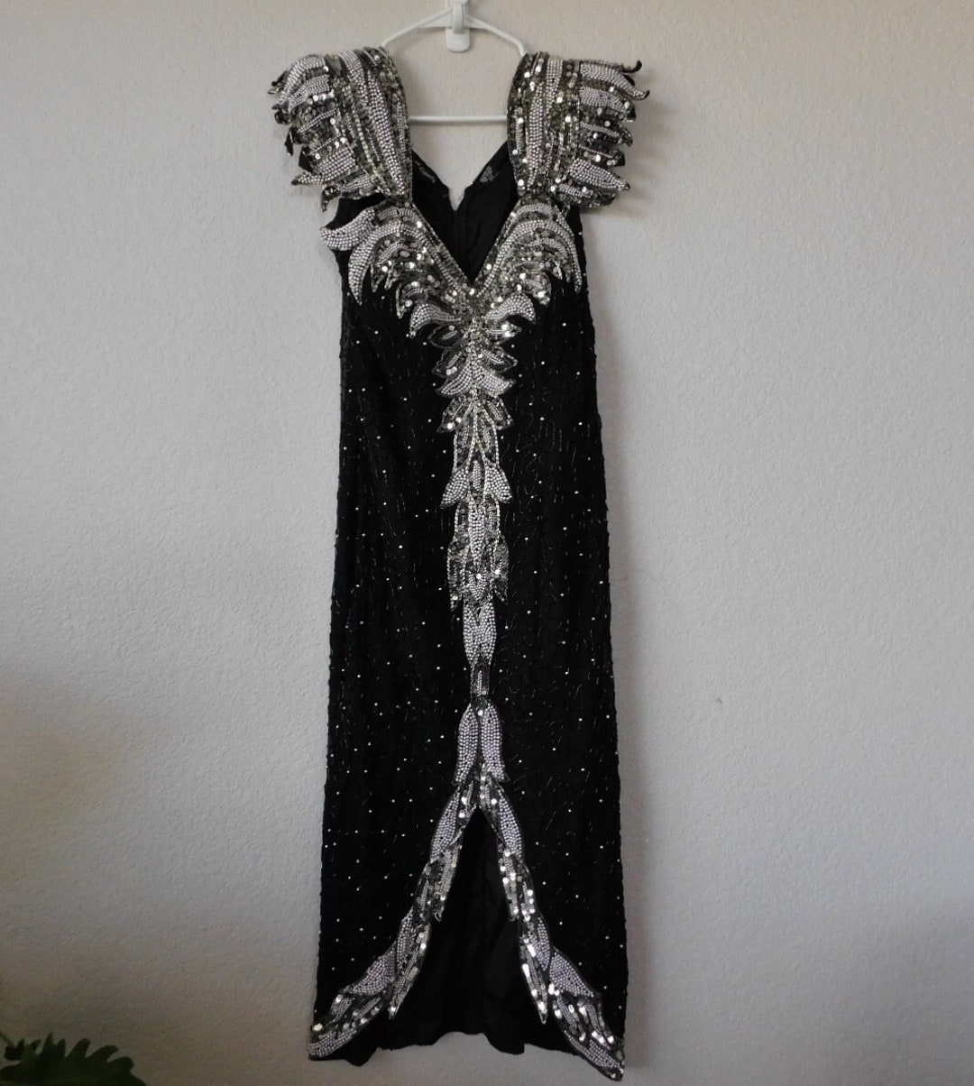 Right Choice XL Black Ornamented LONG Dress/heavy Pearl